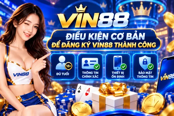 các điều kiện cơ bản để đăng ký VIN88 thành công, gồm độ tuổi, thông tin cá nhân, thiết bị và bảo mật.