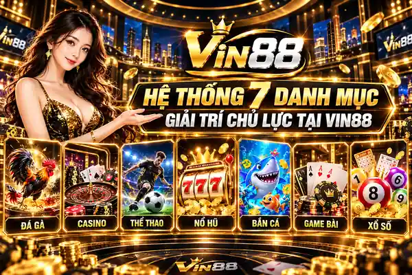 Hệ Thống 7 Danh Mục Giải Trí Chủ Lực Tại Vin88 Hệ thống 7 danh mục giải trí Vin88 gồm đá gà, casino, thể thao, nổ hũ, bắn cá, game bài và xổ số.