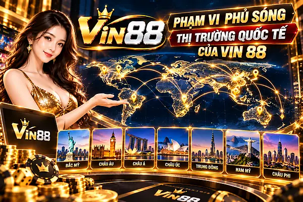 Phạm Vi Phủ Sóng Thị Trường Quốc Tế Của Vin88 Phạm vi phủ sóng thị trường quốc tế của Vin88 với bản đồ thế giới và mạng lưới kết nối toàn cầu.