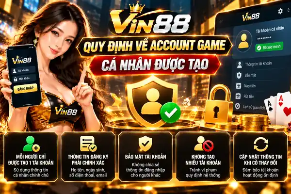 Quy Định Về Tài Khoản Game Cá Nhân Vin88 Quy định tài khoản cá nhân Vin88 với các nguyên tắc đăng ký, bảo mật và quản lý thông tin.