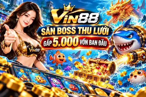 Săn Boss Thu Lưới Gấp 5.000 Vốn Ban Đầu Săn boss thu lưới tại Vin88 với cá mập khổng lồ, rồng biển và kho báu vàng.