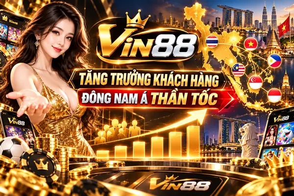 Sự phát triển khách hàng Vin88 tại Đông Nam Á Tăng trưởng khách hàng Đông Nam Á Vin88 với bản đồ khu vực và biểu đồ phát triển.