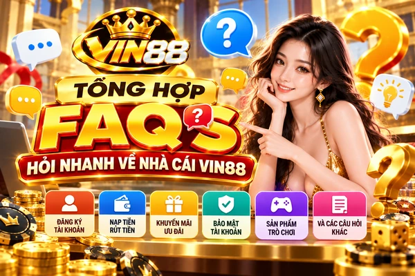 Tổng hợp FAQs hỏi nhanh về nhà cái Vin88 FAQs Vin88 tổng hợp các câu hỏi thường gặp về đăng ký, giao dịch và khuyến mãi