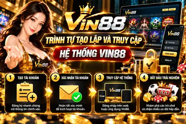 Trình Tự Tạo Lập Và Truy Cập Hệ Thống Vin88 Trình tự tạo lập và truy cập hệ thống Vin88 với các bước đăng ký, xác nhận tài khoản và đăng nhập.
